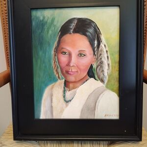 Framed Portrait Painting with Black Frame